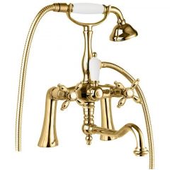 Смеситель на борт ванны Cezares (Цезарис) с поворотным изливом и ручным душем, Золото NOSTALGIA-PBV2-03/24-M