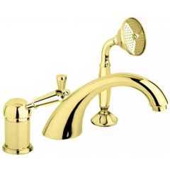 Смеситель на борт ванны Cezares (Цезарис) однорычажный с выдвижным душем и переключателем, золото ELITE-BVDM-03/24-M