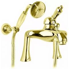 Смеситель на борт для ванны и душа Cezares (Цезарис) однорычажный, исполнение золото, ручка белая ELITE-PBVM-03/24-M