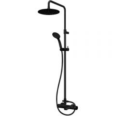 Душевая колонна Cezares (Цезарис) со смесителем для ванны, верхним и ручным душем, верхний душ из нержавеющей стали диаметр 250 мм, исполнение черный мато CZR-B-CVD-NOP