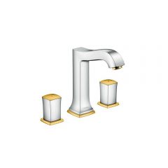 Смеситель для раковины Hansgrohe (Хансгрое) Metropol Classic на 3 отверстия ручки Zero со сливным гарнитуром 31305090 хром золото