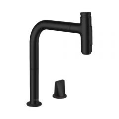 Смеситель для кухни Hansgrohe Metris Select M71 на 2 отверстия однорычажный 200 с вытяжным душем 2jet sBox 73818670 черный матовый
