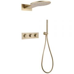 Душевая система Abber (Аббер) Wasser Kreis AF8151G скрытого монтажа без излива, термостат, золото матовое