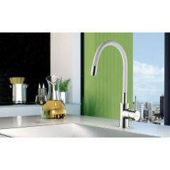 Смеситель для кухни AQG WOLLOBY, с гибким белым изливом, цвет хром 05WOL570BL