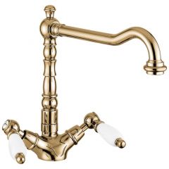 Смеситель для кухни Emmevi Deco Ceramic, двухрычажный (поворотный излив 23 см), без донного клапана, цвет бронза 121617/BR
