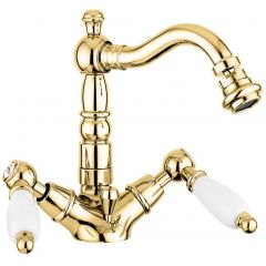 Смеситель для биде Emmevi Deco Ceramic, двухрычажный с донным клапаном, цвет золото 121614/OR