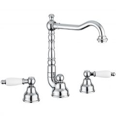 Смеситель для раковины Emmevi Deco Ceramic, двухрычажный (излив 18,3 см), на 3 отверстия, с донным клапаном, цвет хром 121643/CR