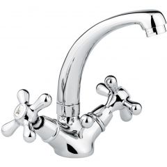 Смеситель для раковины  Emmevi Deco Classic с донным клапаном, цвет белый-золото 12913/BO