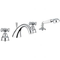 Смеситель на борт ванны Emmevi Deco Classic, с ручным душем, 4 отверстия, цвет хром-золото 12120/СO
