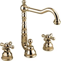 Смеситель для раковины Emmevi Deco Old, двухвентильный (излив 18,3 см), на 3 отверстия, с донным клапаном, цвет бронза 12643/BR