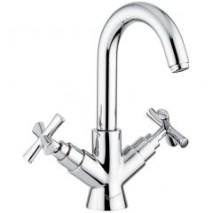 Смеситель для раковины Emmevi Spirit New, двухвентильный (h28 см, поворотный излив 14 см), с донным клапаном, цвет брашированное золото 31053/ORS