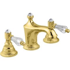 Смеситель для раковины Emmevi The One Atena, на 3 отверстия, прозрачные кристаллы Swarovski, цвет золото 98033LCSW/OR
