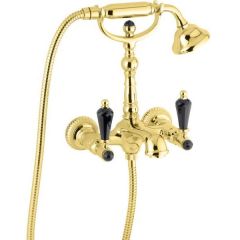 Смеситель для ванны Emmevi The One Atena, с ручным душем, черные кристаллы Swarovski, цвет золото 98011LCSWNE/OR