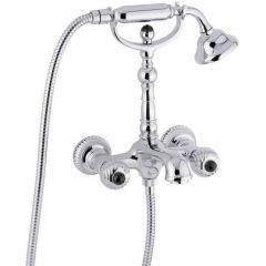 Смеситель для ванны Emmevi The One Cloe, металлические ручки + черные кристаллы Swarovski, цвет хром 98011SWNE/CR