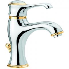 Смеситель для раковины Emmevi Tiffany, однорычажный (излив 12 см), с донным клапаном, цвет хром/золото 6003/CO