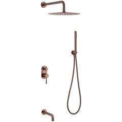 Смеситель Богеме (Boheme) встроенный + верхний+ ручной душ Uno. Copper Brushed с изливом 464-2-CB