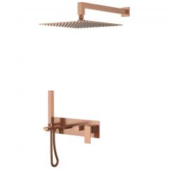 Смеситель Богеме (Boheme) встроенный + верхний+ ручной душ Qubic Brushed Bronze с изливом 474-BRB