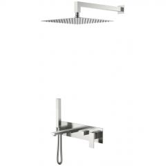 Смеситель Богеме (Boheme) встроенный + верхний+ ручной душ Qubic Brushed Nickel с изливом 474-NB