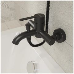 Смеситель для ванны с душем Створки Стокгольм HFSG10030 черный, однорычажный, латунь, настенный, матовый, Stworki