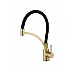 Смеситель для кухни Hansen (Хансен) HN56043-DC гибкий, Матовое золото,черный