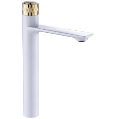 Смеситель для раковины Savol (Савол) высокий S-601810GWB, белый,золото