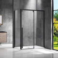Душевой уголок Vincea Lugano VSR-1L9015CLB-1, 1500х900 мм (габариты площадки) черный, стекло прозрачное