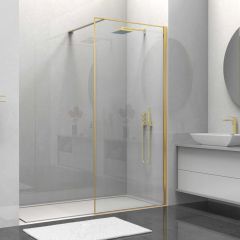 Душевая перегородка Vincea Walk-In, 1000х2000 мм, брашированное золото, стекло прозрачное VSW-1HS100CLG
