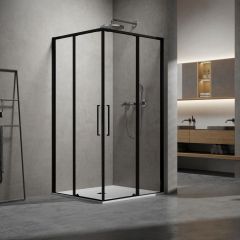 Душевой уголок Vincea Slim 8 мм, 900х900 мм (габариты площадки),  черный, стекло прозрачное VSS-6SL900CLB