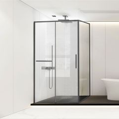 Душевой уголок Vincea Slim Soft, 1400х800 мм (габариты площадки),  вороненая сталь, стекло прозрачное VSR-1SS8014CLGM
