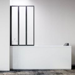 Стеклянная шторка на ванну Veconi Palau PL73BL-90-01-19C4 профиль матовый черный, 900х1500 мм стекло прозрачное