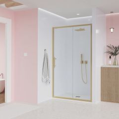 Душевая дверь Veconi Evo 100 G, 1500x1950 мм, золото брашинг, стекло прозрачное 6 мм, E1-G-150-01-C9