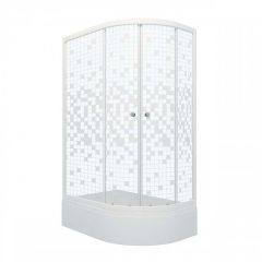Душевой уголок Тритон (Triton) Коралл 800х1200х2055 мм, прозрачный,с рисунком 4 мм, профиль белый (Щ0000061782) В левая мозаика (2 места+сифон D50)