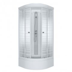 Душевая кабина Тритон (Triton) Стандарт 1000х1000х2280 мм, с рисунком 4 мм, профиль белый (Щ0000030294) В, средний поддон, аква, полосы, ДН4 (7 мест+сифон D50мм)