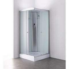 Душевая кабина EvaGold квадратная F101WS-Q 100х100 см, низкий поддон, рифленое стекло, белая стенка, хром матовый профиль, 4к