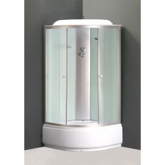 Душевая кабина EvaGold полукруглая F902WS 90х90 см, высокий поддон, рифленое стекло, белая стенка, хром матовый профиль, 3к