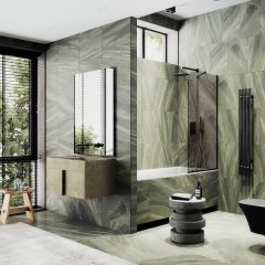 Шторка для ванны в узком профиле Maybahglass (Майбахгласс) 1400х800 мм, стекло Бронза , профиль Черный MGV-70-6у