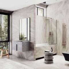 Шторка для ванны в узком профиле Maybahglass (Майбахгласс) 1400х900 мм, стекло Сатин , профиль Бронза MGV-95-2у