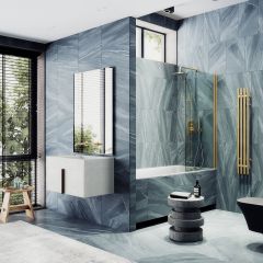 Шторка для ванны Maybahglass (Майбахгласс) поворотная на монопетле 1400х500 мм, стекло Бесцветное , профиль Золото MGV-597-3