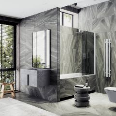 Шторка для ванны Maybahglass (Майбахгласс) поворотная на монопетле 1400х600 мм, стекло Графит , профиль Белый MGV-613-1