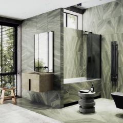 Шторка для ванны Maybahglass (Майбахгласс) поворотная на монопетле 1400х600 мм, стекло Графит матовый , профиль Черный MGV-614-6