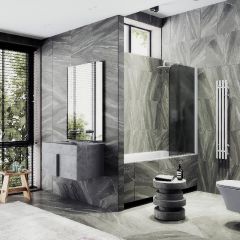 Шторка для ванны Maybahglass (Майбахгласс) поворотная на монопетле 1400х700 мм, стекло Графит матовый , профиль Белый MGV-619-1