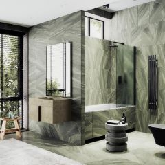 Шторка для ванны Maybahglass (Майбахгласс) поворотная на монопетле 1400х800 мм, стекло Сатин , профиль Черный MGV-621-6