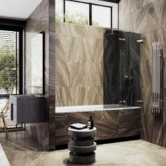 Шторка для ванны Maybahglass (Майбахгласс) складная 2 секции 1400х515 мм, Стекло 6 мм Графит MGV-576-4