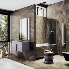 Шторка душевая Maybahglass (Майбахгласс) поворотная на монопетле 1400х700 мм, стекло 6 мм Графит +Полотенцедержатель MGV-785-5