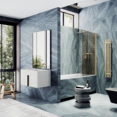 Шторка душевая Maybahglass (Майбахгласс) поворотная на монопетле 1400х800 мм, стекло 6 мм Бронза +Полотенцедержатель MGV-789-3