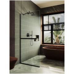 Душевая перегородка в профиле Maybahglass (Майбахгласс) 1950х1190 мм, стекло 8 мм Бесцветное, полотенцедержатель MGD-714-6у