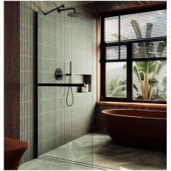 Душевая перегородка в профиле Maybahglass (Майбахгласс) 1950х1190 мм, стекло 8 мм Бесцветное, полотенцедержатель MGD-714-6ш