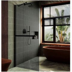 Душевая перегородка в профиле Maybahglass (Майбахгласс) 1950х1190 мм, стекло 8 мм Графит, полотенцедержатель MGD-717-6ш