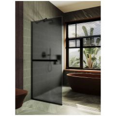 Душевая перегородка в профиле Maybahglass (Майбахгласс) 1950х1190 мм, стекло 8 мм Графит матовый, полотенцедержатель MGD-718-6у