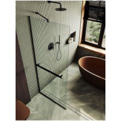 Душевая перегородка в профиле Maybahglass (Майбахгласс) 1950х990 мм, стекло 8 мм Бесцветное, полотенцедержатель MGD-1418-6ш